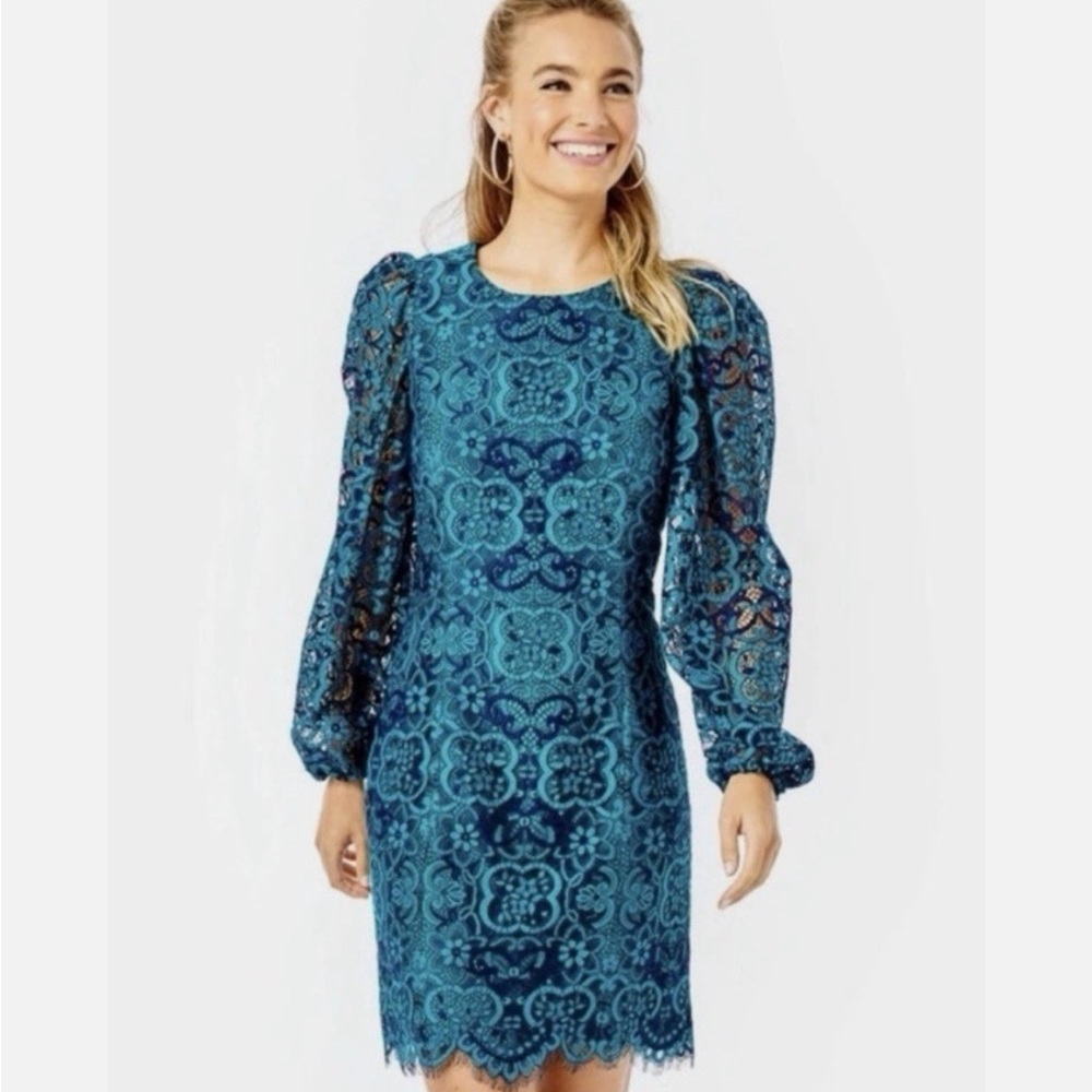 Lilly Pulitzer Valencia Teal Two-Tone Carnival Lace Deess
